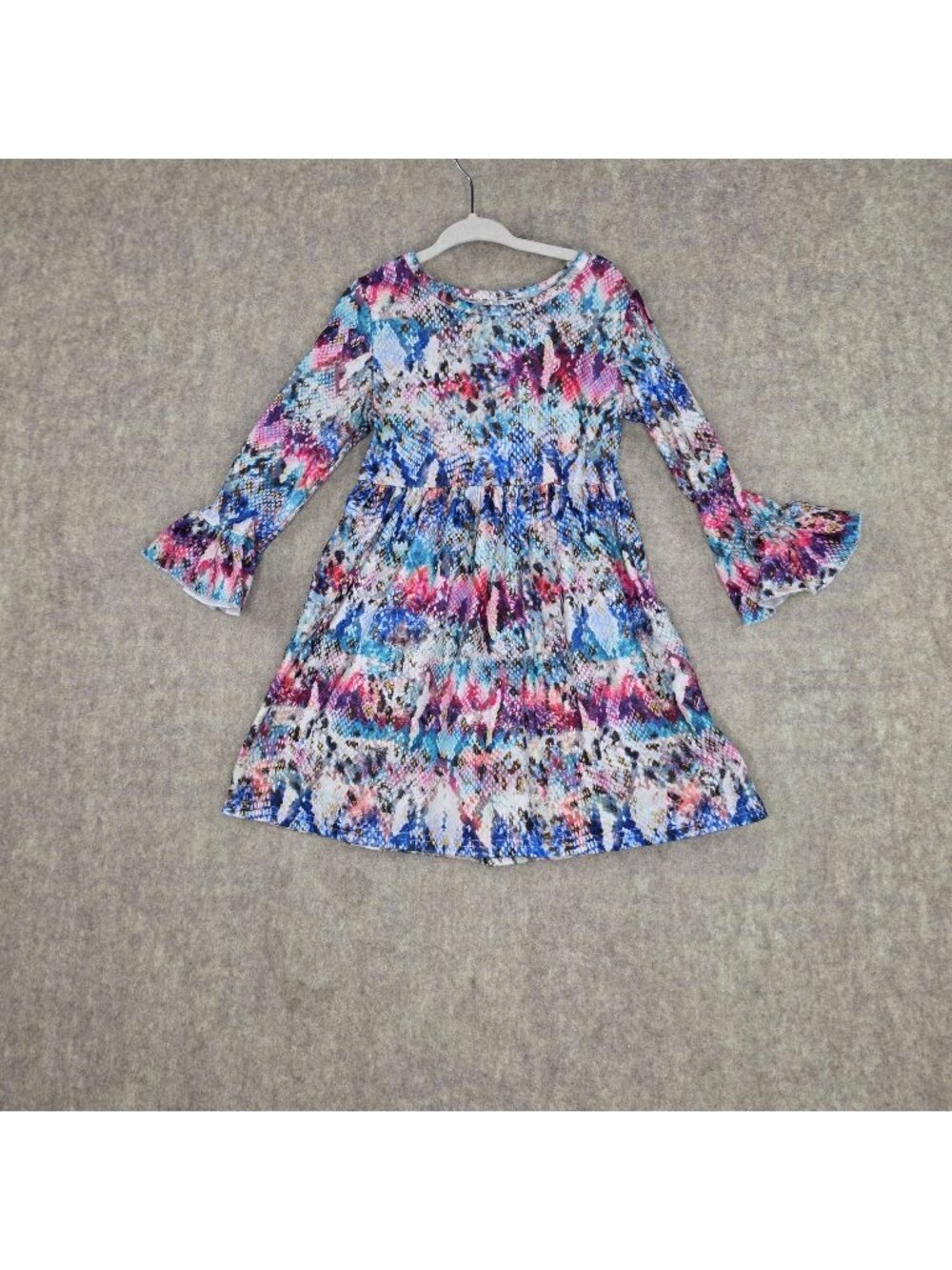 Multicolor Snake Print Flared Sleeve Dress M Knee-Length Polyester Blend
